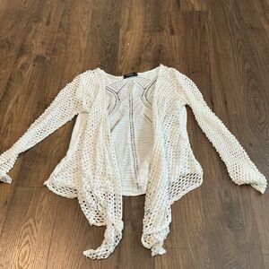 TODAY Ivory Crochet Knit Cardigan Open Front Boho Festival Sweater S Cottagecore